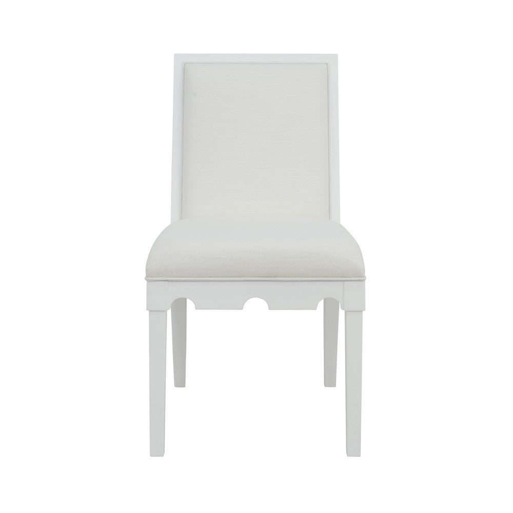 Worlds Away - Square Back Dining Chair With Decorative Apron In Matte White Lacquer With Performance White Linen Upholstery - LANISTER WH view 2