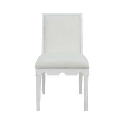 Worlds Away - Square Back Dining Chair With Decorative Apron In Matte White Lacquer With Performance White Linen Upholstery - LANISTER WH view 2