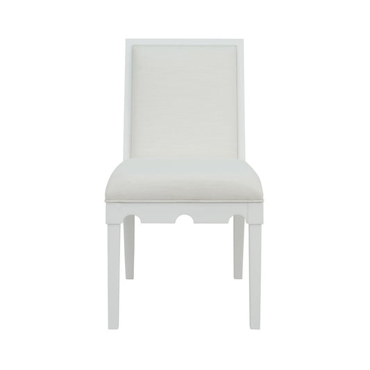 Worlds Away - Square Back Dining Chair With Decorative Apron In Matte White Lacquer With Performance White Linen Upholstery - LANISTER WH view 2