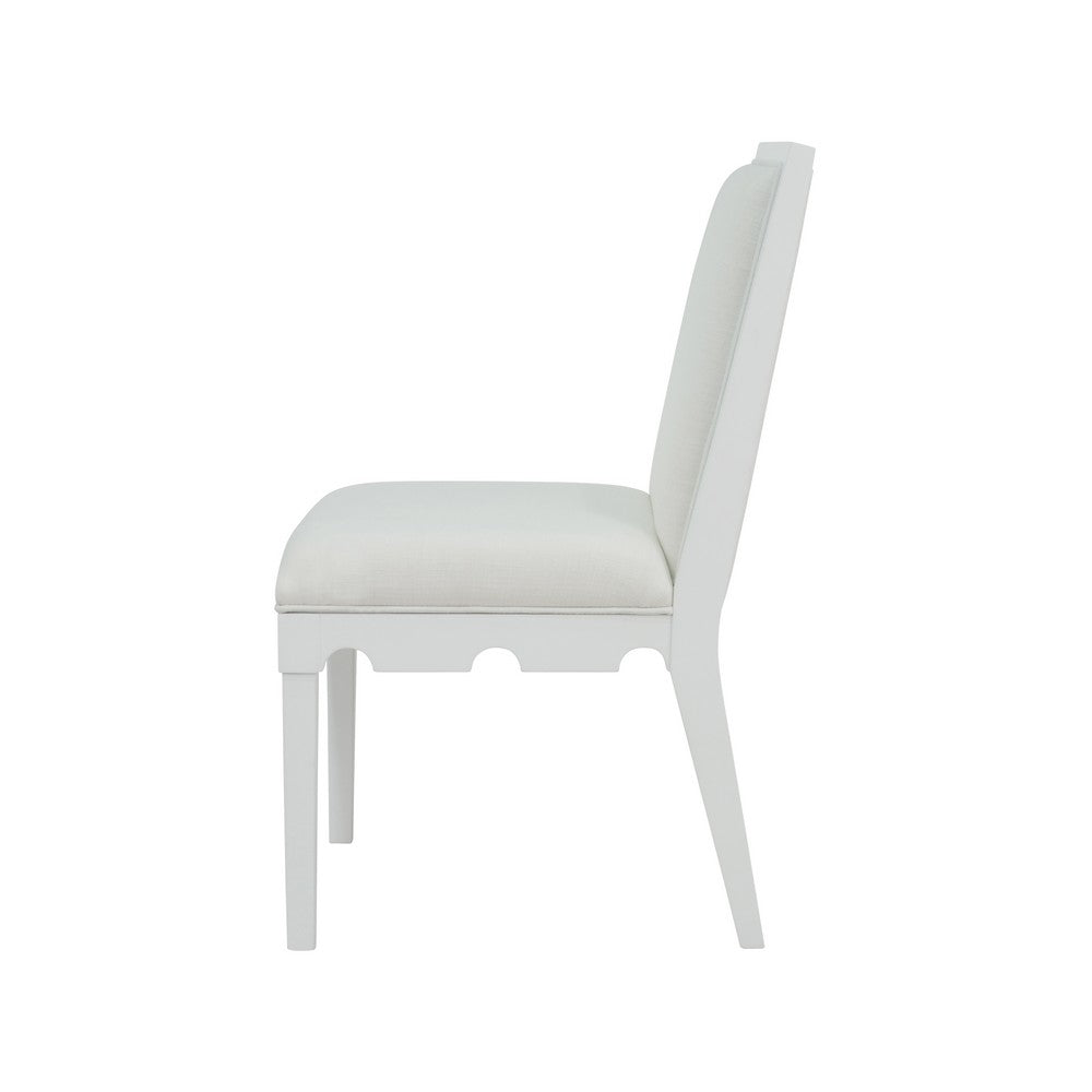 Worlds Away - Square Back Dining Chair With Decorative Apron In Matte White Lacquer With Performance White Linen Upholstery - LANISTER WH view 3