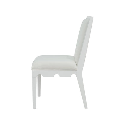 Worlds Away - Square Back Dining Chair With Decorative Apron In Matte White Lacquer With Performance White Linen Upholstery - LANISTER WH view 3