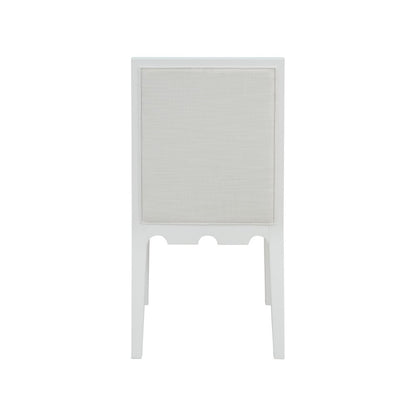Worlds Away - Square Back Dining Chair With Decorative Apron In Matte White Lacquer With Performance White Linen Upholstery - LANISTER WH view 4