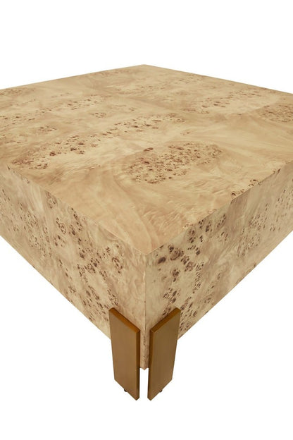 Worlds Away - Square Chunk Coffee Table With Antique Brass Leg Brackets In Burl Wood - ENID BW view 3