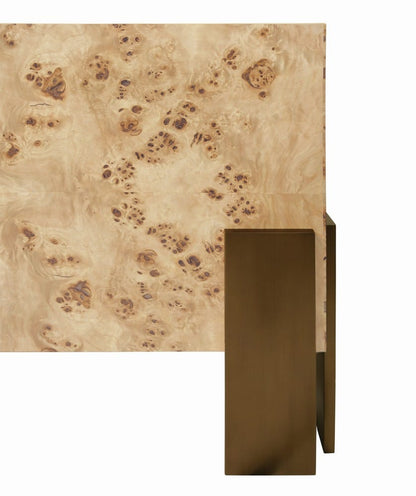 Worlds Away - Square Chunk Coffee Table With Antique Brass Leg Brackets In Burl Wood - ENID BW view 4