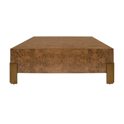Worlds Away - Square Chunk Coffee Table With Antique Brass Leg Brackets In Dark Burl Wood - ENID DBW view 2