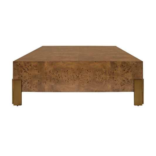 Worlds Away - Square Chunk Coffee Table With Antique Brass Leg Brackets In Dark Burl Wood - ENID DBW view 2