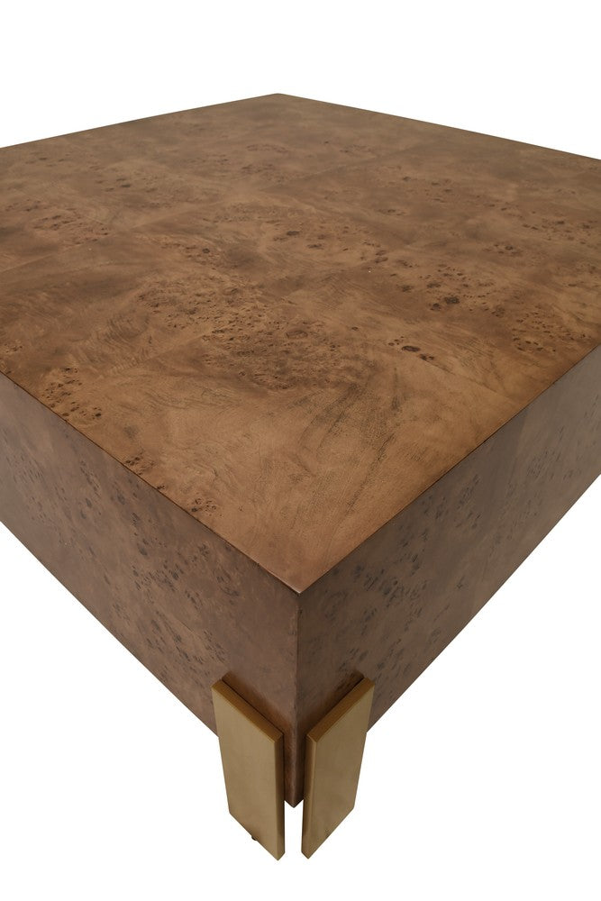 Worlds Away - Square Chunk Coffee Table With Antique Brass Leg Brackets In Dark Burl Wood - ENID DBW view 3