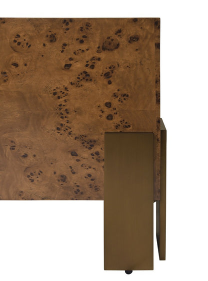 Worlds Away - Square Chunk Coffee Table With Antique Brass Leg Brackets In Dark Burl Wood - ENID DBW view 4