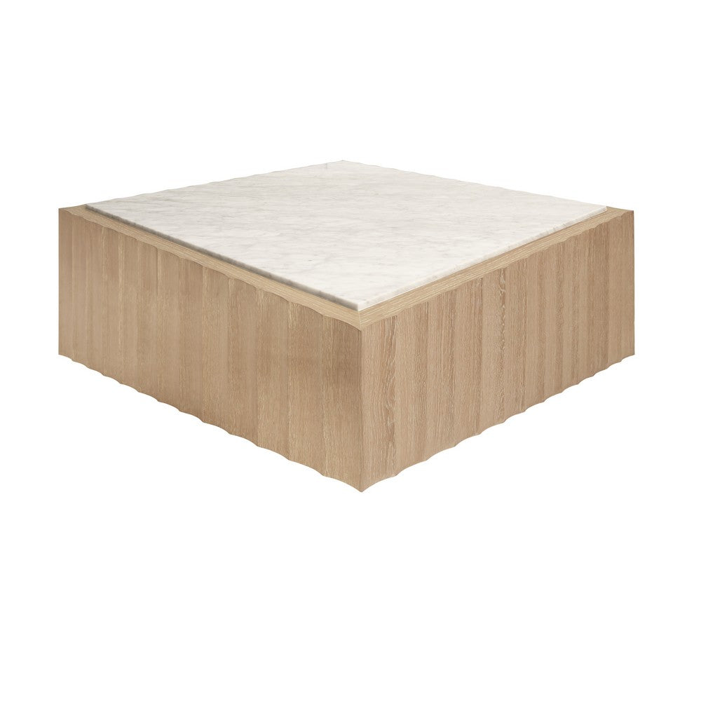 Worlds Away - Square Coffee Table With Fluted Detail In Cerused Oak With White Carrara Marble Top - GRANGER CO view 1