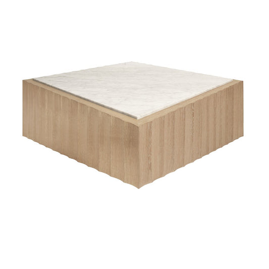 Worlds Away - Square Coffee Table With Fluted Detail In Cerused Oak With White Carrara Marble Top - GRANGER CO view 1