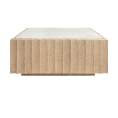 Worlds Away - Square Coffee Table With Fluted Detail In Cerused Oak With White Carrara Marble Top - GRANGER CO view 2