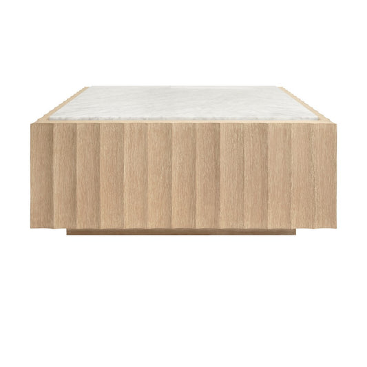 Worlds Away - Square Coffee Table With Fluted Detail In Cerused Oak With White Carrara Marble Top - GRANGER CO view 2
