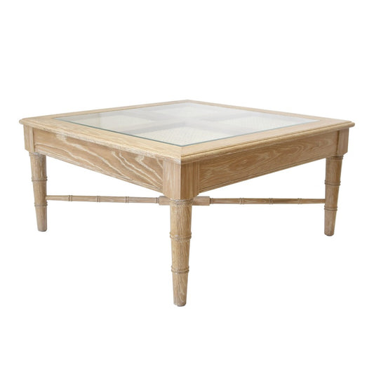 Worlds Away - Square Coffee Table With Inset Cane Top And Faux Bamboo Legs In Cerused Oak - NOREEN CO view 1