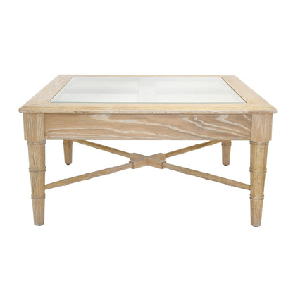 Worlds Away - Square Coffee Table With Inset Cane Top And Faux Bamboo Legs In Cerused Oak - NOREEN CO view 2