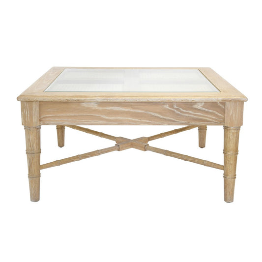 Worlds Away - Square Coffee Table With Inset Cane Top And Faux Bamboo Legs In Cerused Oak - NOREEN CO view 2