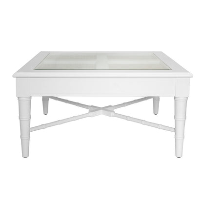 Worlds Away - Square Coffee Table With Inset Cane Top And Faux Bamboo Legs In Matte White Lacquer - NOREEN WH view 2