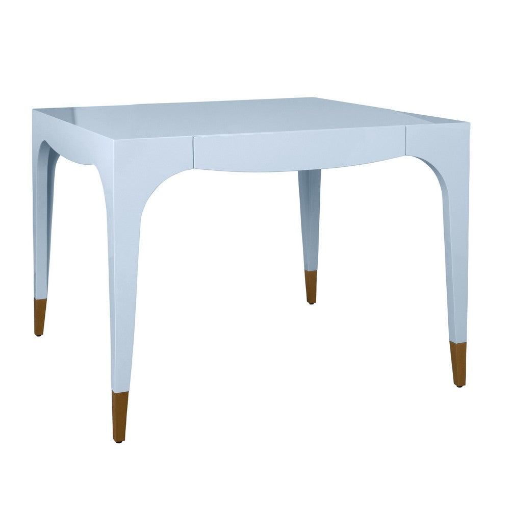 Worlds Away - Square Tapered Leg, Two Drawer Game Table With Antique Brass Foot Caps In Light Blue Lacquer - LACEY LB view 1