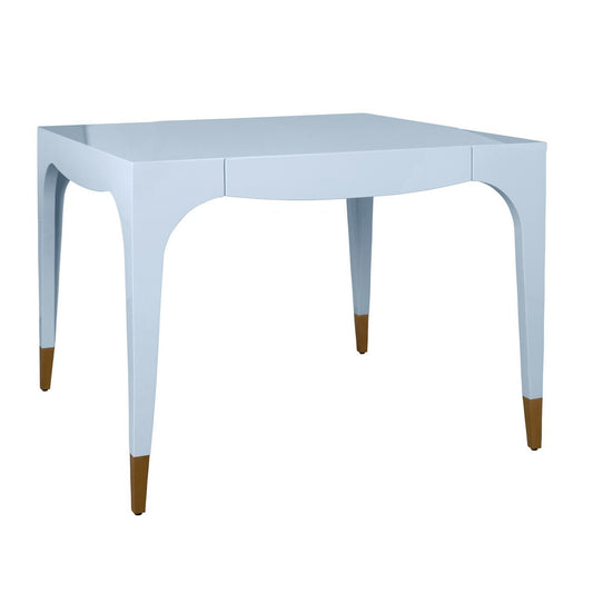 Worlds Away - Square Tapered Leg, Two Drawer Game Table With Antique Brass Foot Caps In Light Blue Lacquer - LACEY LB view 1