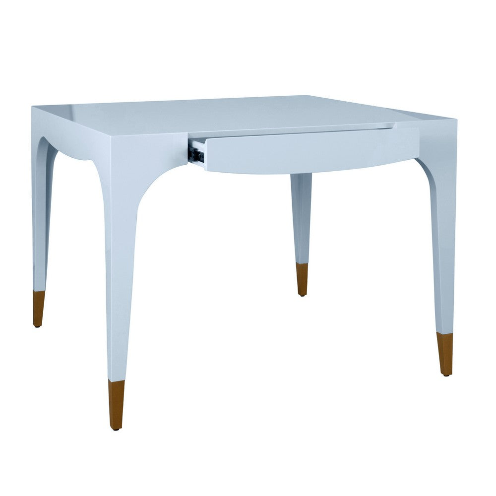 Worlds Away - Square Tapered Leg, Two Drawer Game Table With Antique Brass Foot Caps In Light Blue Lacquer - LACEY LB view 3