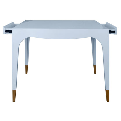 Worlds Away - Square Tapered Leg, Two Drawer Game Table With Antique Brass Foot Caps In Light Blue Lacquer - LACEY LB view 5