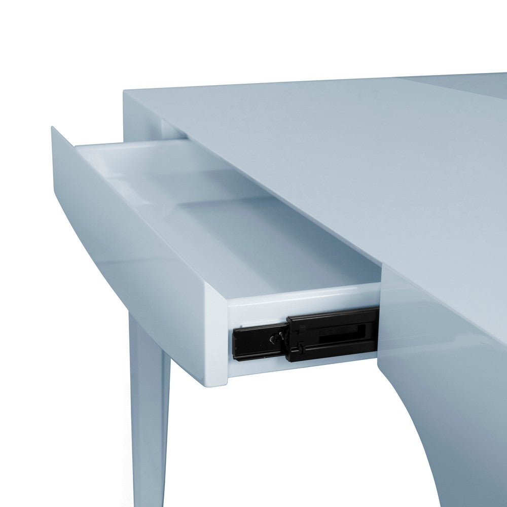 Worlds Away - Square Tapered Leg, Two Drawer Game Table With Antique Brass Foot Caps In Light Blue Lacquer - LACEY LB view 6