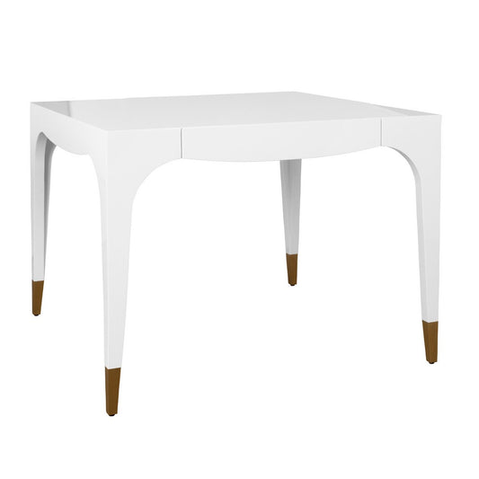 Worlds Away - Square Tapered Leg Two Drawer Game Table With Antique Brass Foot Caps In White Lacquer - LACEY WH view 1