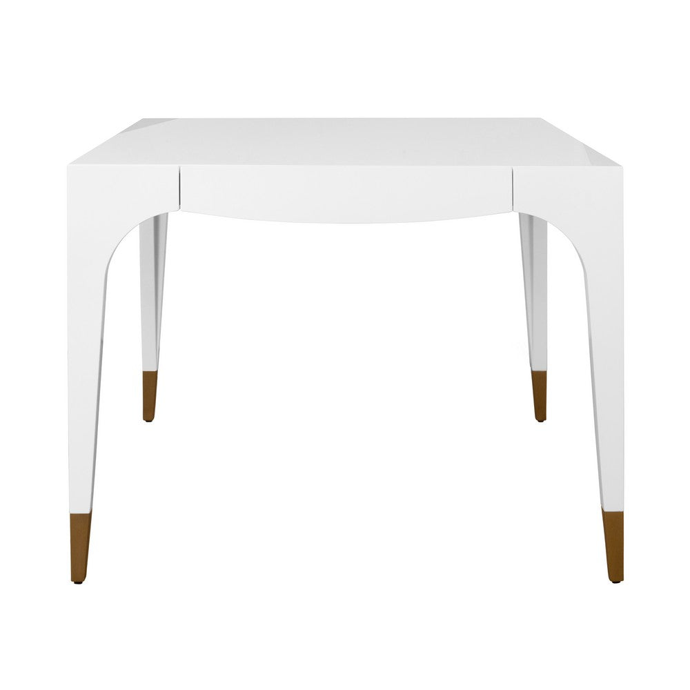 Worlds Away - Square Tapered Leg Two Drawer Game Table With Antique Brass Foot Caps In White Lacquer - LACEY WH view 2