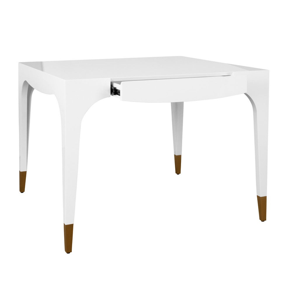 Worlds Away - Square Tapered Leg Two Drawer Game Table With Antique Brass Foot Caps In White Lacquer - LACEY WH view 3