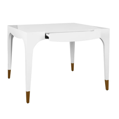 Worlds Away - Square Tapered Leg Two Drawer Game Table With Antique Brass Foot Caps In White Lacquer - LACEY WH view 3
