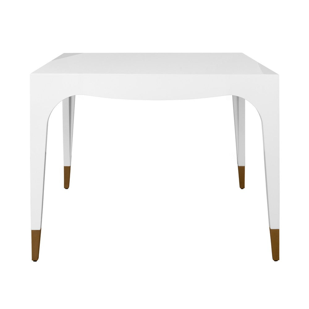 Worlds Away - Square Tapered Leg Two Drawer Game Table With Antique Brass Foot Caps In White Lacquer - LACEY WH view 4