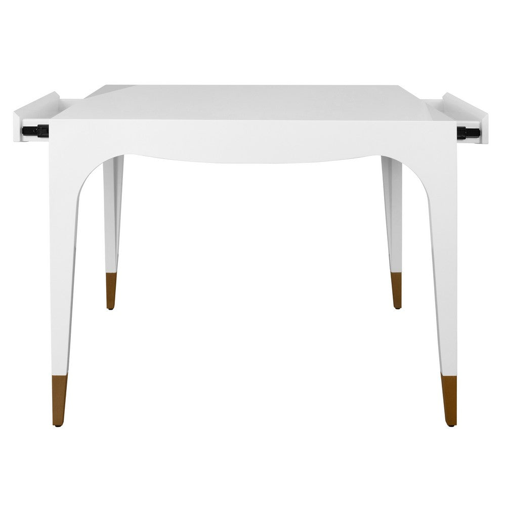 Worlds Away - Square Tapered Leg Two Drawer Game Table With Antique Brass Foot Caps In White Lacquer - LACEY WH view 5