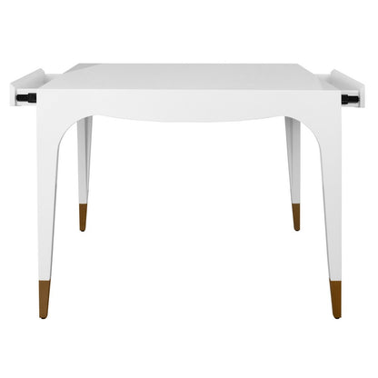 Worlds Away - Square Tapered Leg Two Drawer Game Table With Antique Brass Foot Caps In White Lacquer - LACEY WH view 5