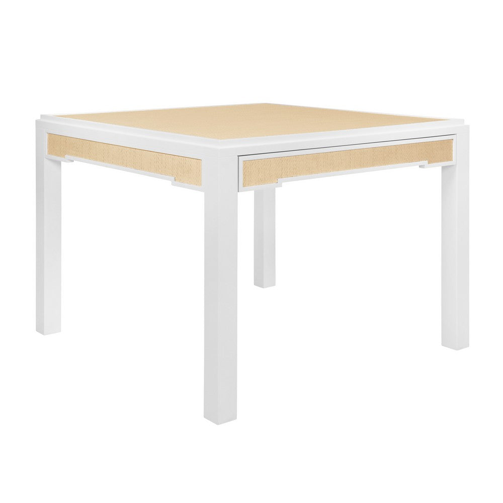 Worlds Away - Square Two Drawer Game Table In Matte White Lacquer Frame And Inset Natural Grasscloth - ROBIN NAT view 1