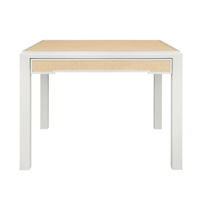 Worlds Away - Square Two Drawer Game Table In Matte White Lacquer Frame And Inset Natural Grasscloth - ROBIN NAT view 2