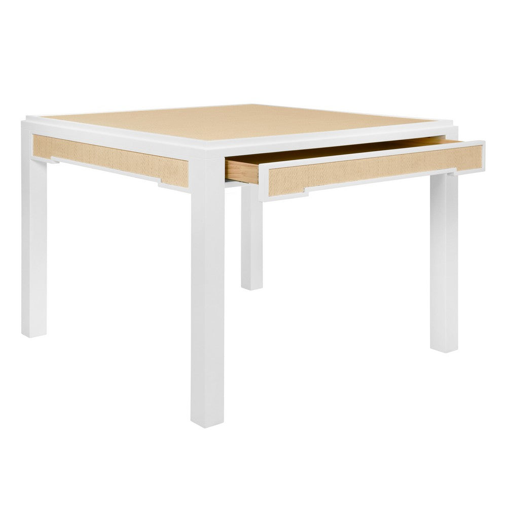 Worlds Away - Square Two Drawer Game Table In Matte White Lacquer Frame And Inset Natural Grasscloth - ROBIN NAT view 3
