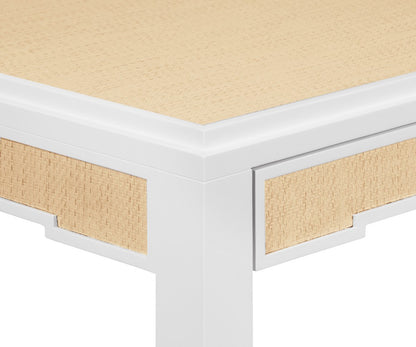 Worlds Away - Square Two Drawer Game Table In Matte White Lacquer Frame And Inset Natural Grasscloth - ROBIN NAT view 4