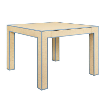 Worlds Away - Square Two Drawer Game Table With Matte Light Blue Lacquer Edging And Inset Natural Grasscloth - COLLINS LB view 1