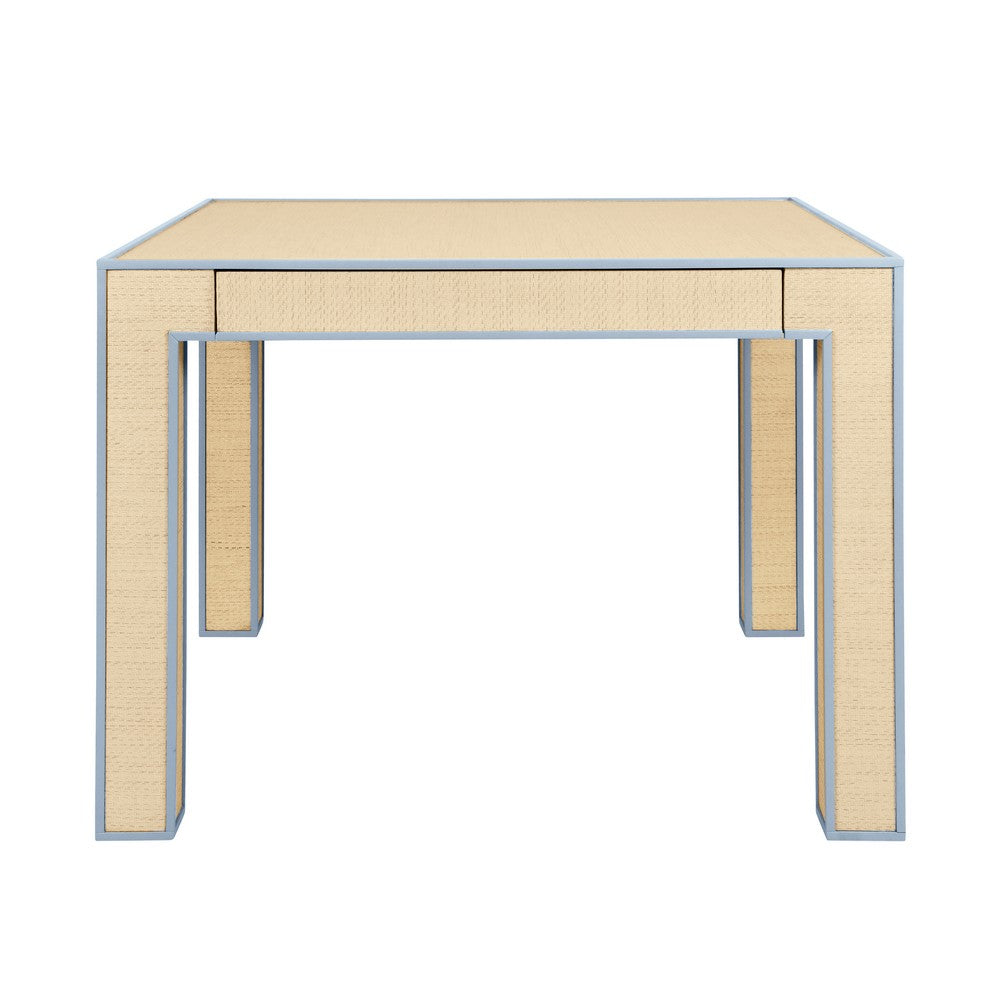 Worlds Away - Square Two Drawer Game Table With Matte Light Blue Lacquer Edging And Inset Natural Grasscloth - COLLINS LB view 2