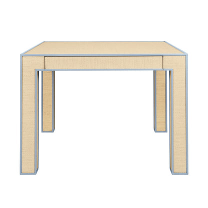 Worlds Away - Square Two Drawer Game Table With Matte Light Blue Lacquer Edging And Inset Natural Grasscloth - COLLINS LB view 2