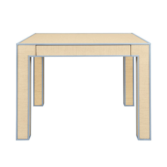 Worlds Away - Square Two Drawer Game Table With Matte Light Blue Lacquer Edging And Inset Natural Grasscloth - COLLINS LB view 2
