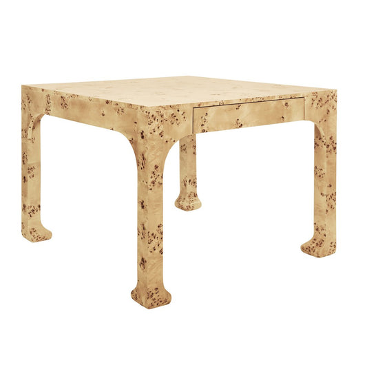 Worlds Away - Square Two Drawer Pagoda Style Game Table In Burl Wood - KERRY BW view 1