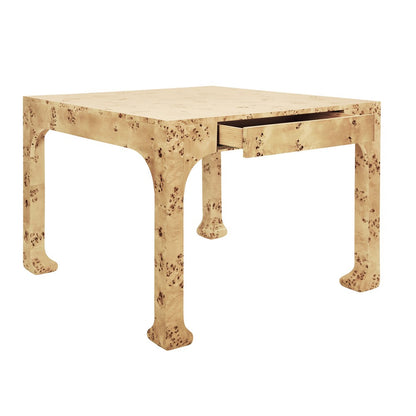 Worlds Away - Square Two Drawer Pagoda Style Game Table In Burl Wood - KERRY BW view 3