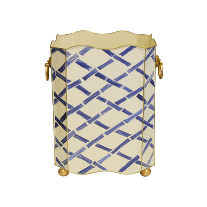 Worlds Away - Square Wastebasket Lion Handles In Blue Bamboo - WBLIONSQ BAMBL view 1