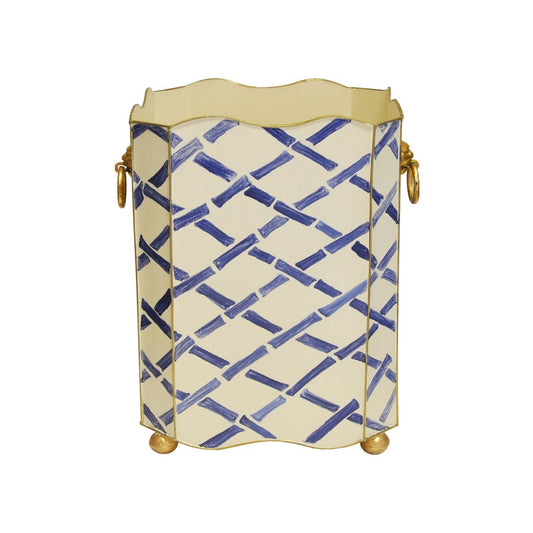 Worlds Away - Square Wastebasket Lion Handles In Blue Bamboo - WBLIONSQ BAMBL view 1