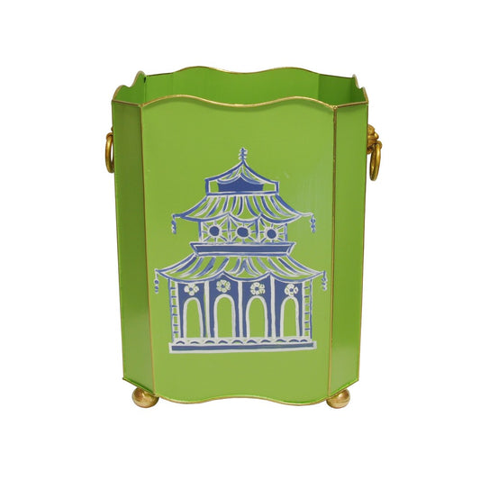 Worlds Away - Square Wastebasket With Lion Handles In Green Pagoda - WBLIONSQ PAGGR view 1
