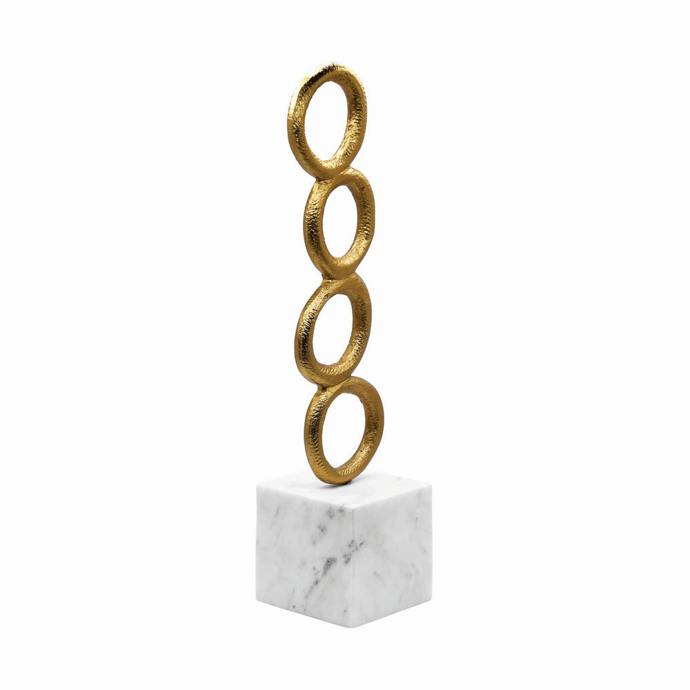 Worlds Away - Stacked Circle Shaped Textured Brass Sculpture With White Marble Base - OMAR view 1