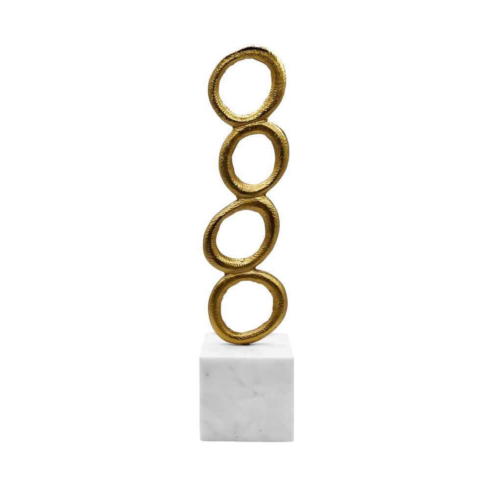 Worlds Away - Stacked Circle Shaped Textured Brass Sculpture With White Marble Base - OMAR view 2