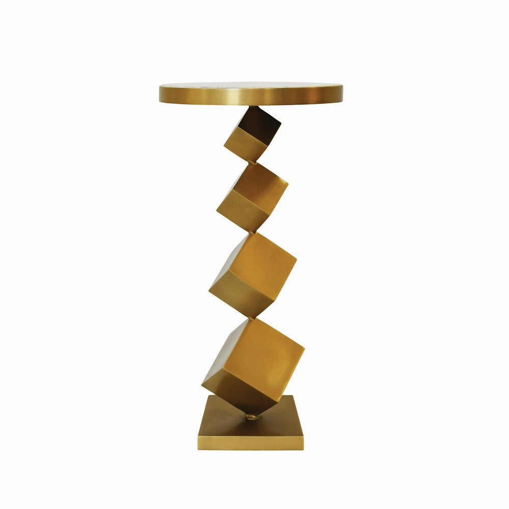 Worlds Away - Stacked Cube Base Side Table In Antique Brass With Inset White Marble Top - SALVADOR view 3