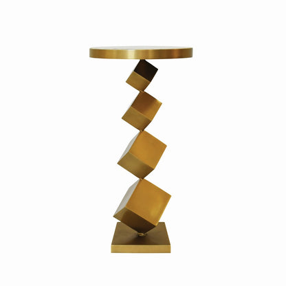 Worlds Away - Stacked Cube Base Side Table In Antique Brass With Inset White Marble Top - SALVADOR view 3