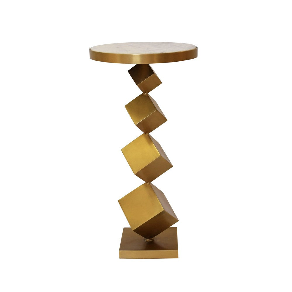 Worlds Away - Stacked Cube Base Side Table In Antique Brass With Inset White Marble Top - SALVADOR view 4
